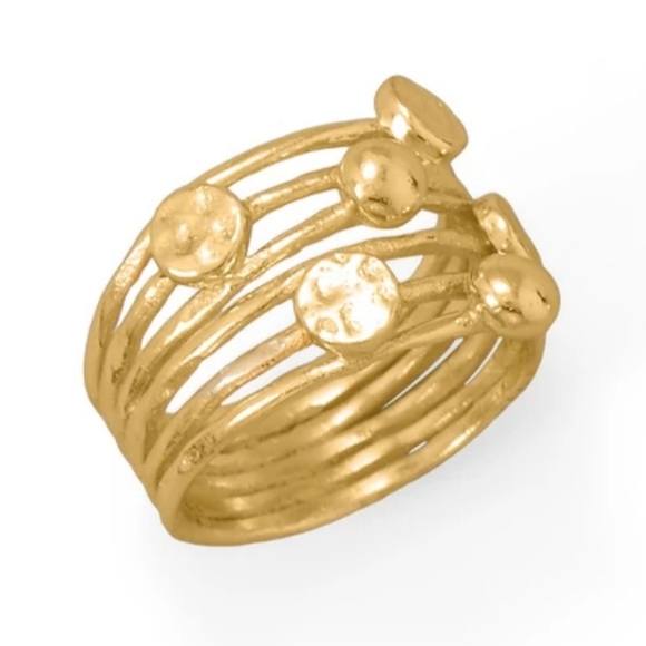 14KT GOLD PLATED 6 ROW RING - Picture 2 of 3